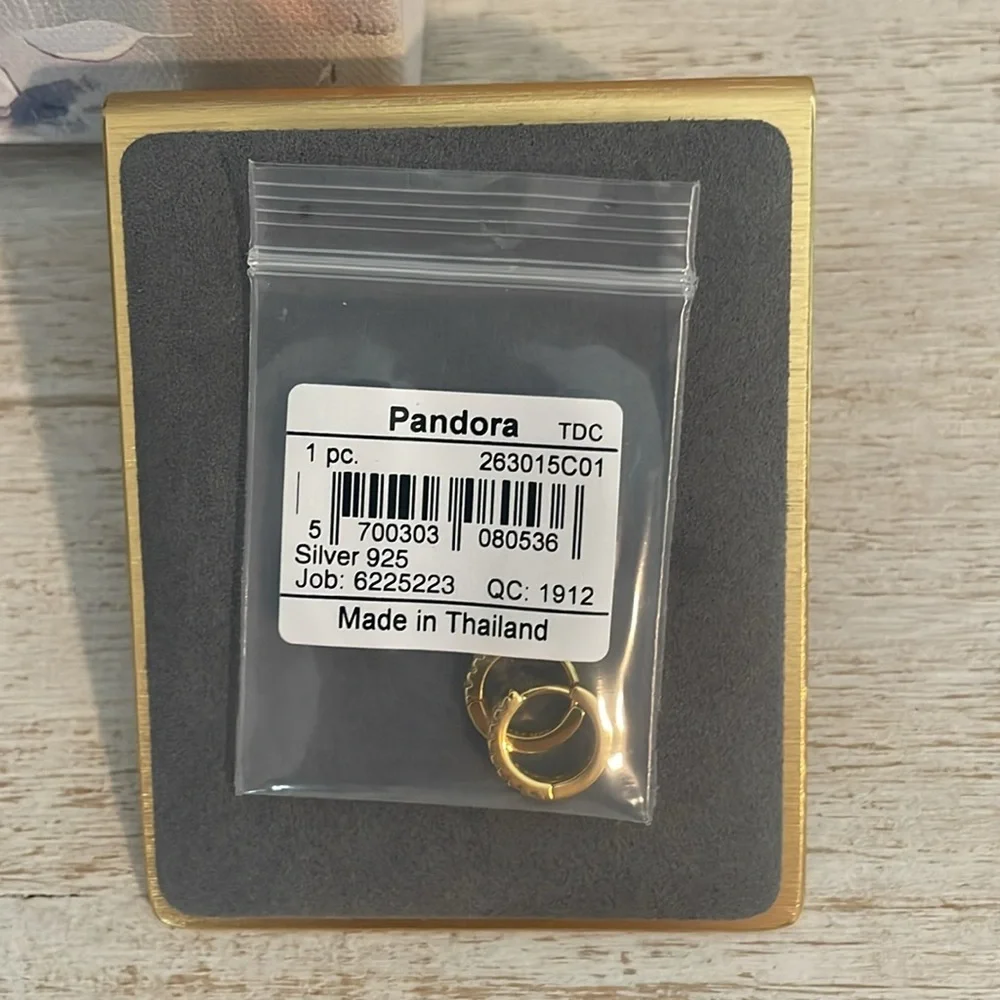 Pandora Yellow Gold Toned and CZ Mini Hoops